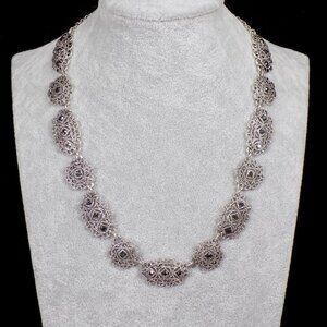 Vintage Crown Trifari Necklace Art Deco Style Textured Filigree Stones 15" +2"
